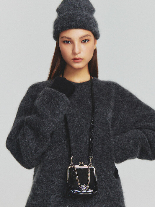 KID MOHAIR ROUND KNIT [CHARCOAL]