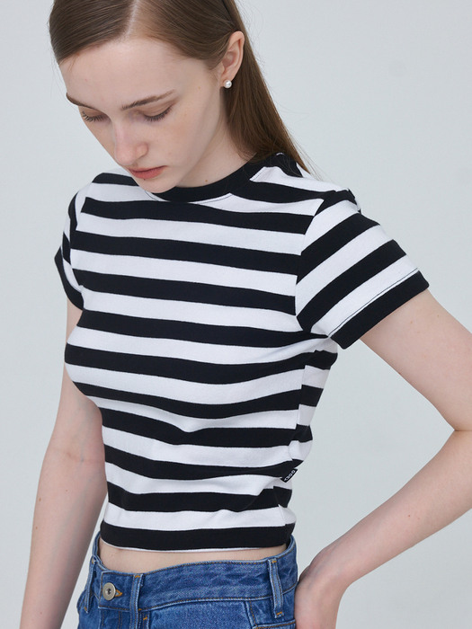 Stripe Cropped T-Shirt - Black & White