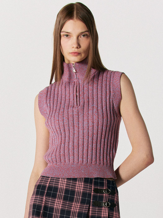 Classic Symbol Half Zipup Knit Vest [MULTI PINK]