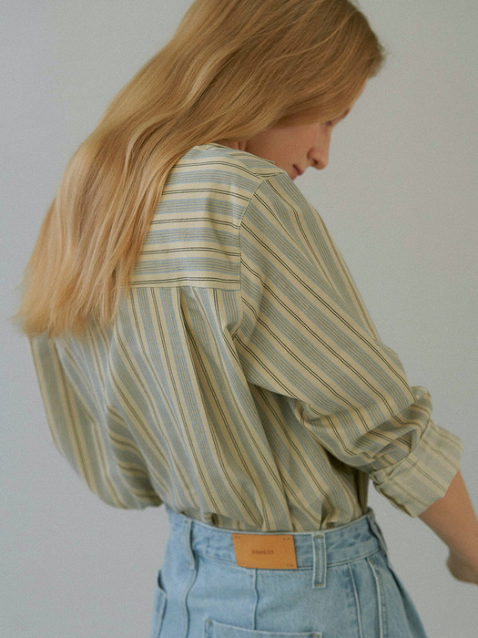 open collar cotton shirt [Italian fabric] (stripe)