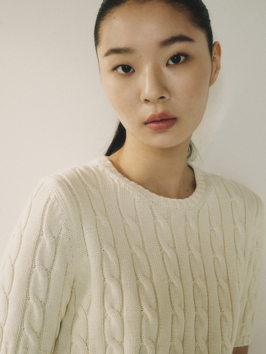 IVORY GIZA COTTON CABLE KNIT TOP