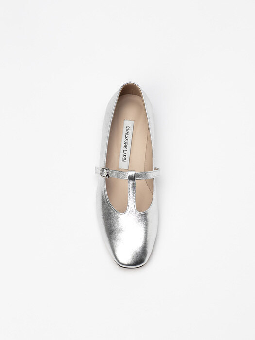 Spelt T-strap Flat Shoes in Champagne Silver