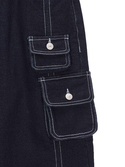 DENIM TERRY CARGO PANTS IN DARK NAVY