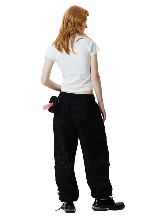 Tweed pocket track pants - black