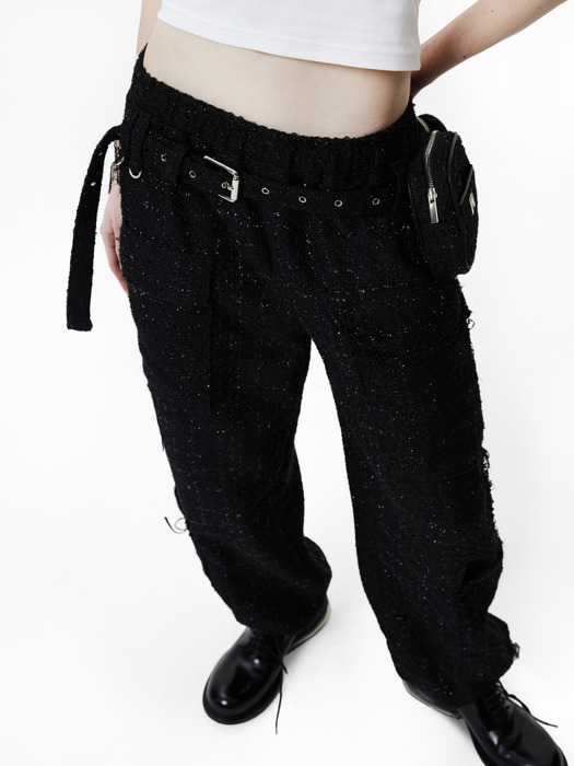 Tweed pocket track pants - black