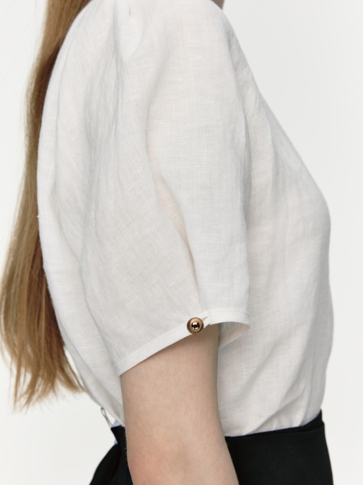 half-sleeve linen blouse - ivory