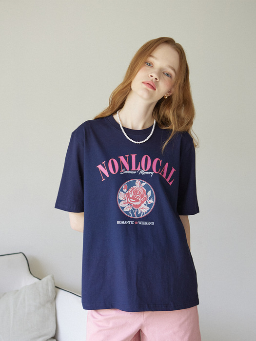 Vintage Rose T-shirt - Navy