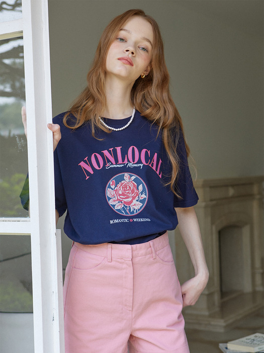 Vintage Rose T-shirt - Navy