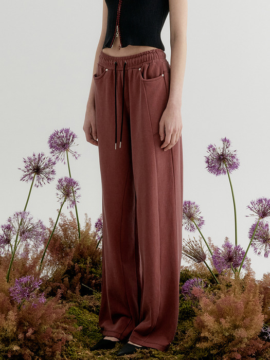 HOT FIX POINT WIDE TRACK PANTS - BRICK RED