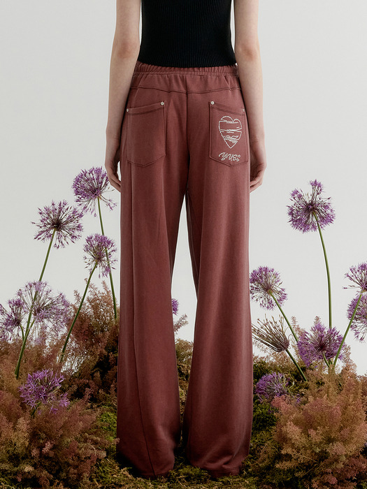 HOT FIX POINT WIDE TRACK PANTS - BRICK RED