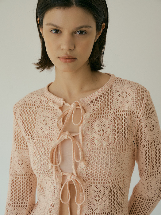 Cotton crochet cardigan (pink)