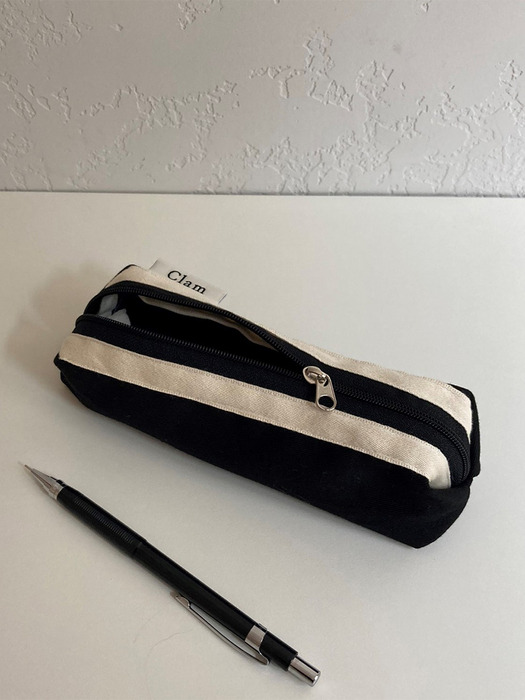 Clam round pencilcase _ Black (2Size)