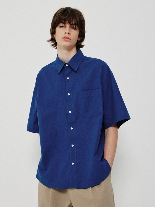 WASHED LINEN BOX SHIRT_NAVY