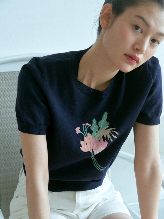 FLOWER CROPPED KNIT_NAVY