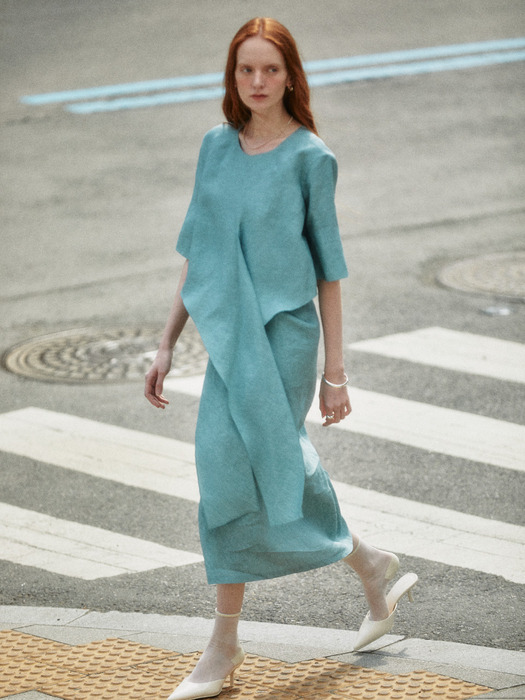 LETE ROBE Drape Linen Dress_Classic Mint