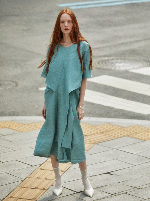 LETE ROBE Drape Linen Dress_Classic Mint