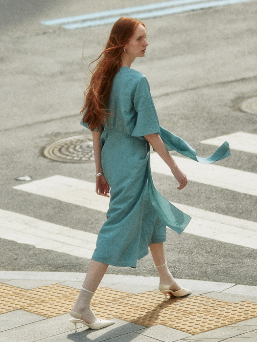 LETE ROBE Drape Linen Dress_Classic Mint