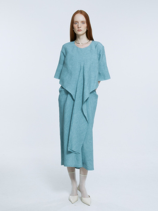 LETE ROBE Drape Linen Dress_Classic Mint