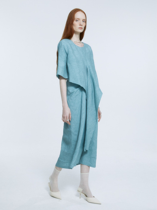 LETE ROBE Drape Linen Dress_Classic Mint