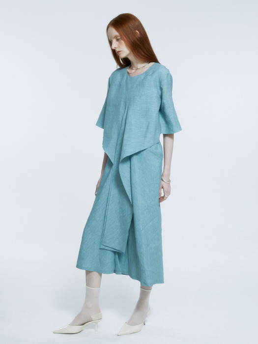 LETE ROBE Drape Linen Dress_Classic Mint