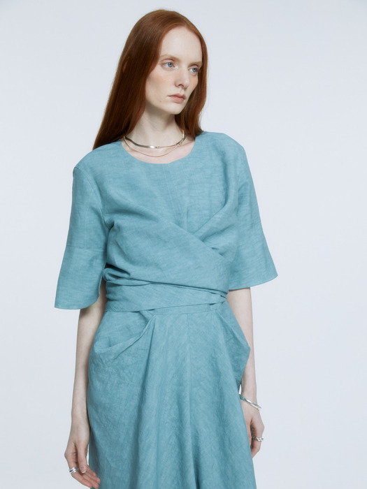 LETE ROBE Drape Linen Dress_Classic Mint