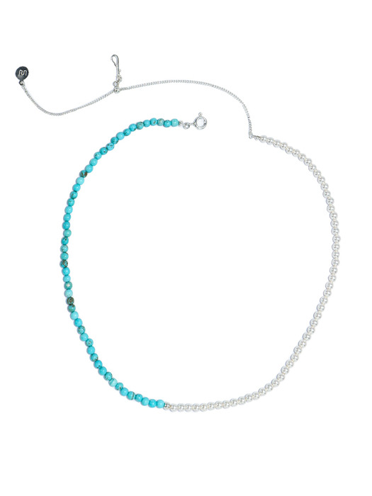Half Turquoise Pearl Silver Necklace In438 [Silver]