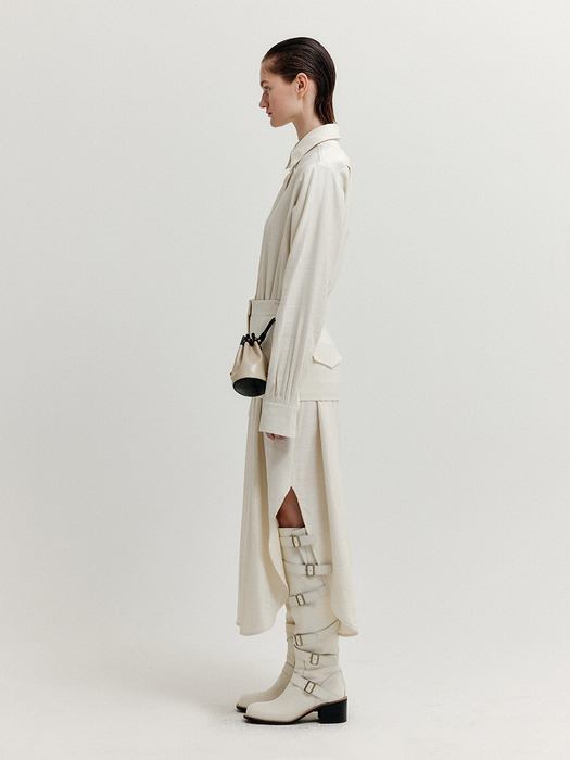 XYO Shirt Dress with Separable Collar and Skirt Belt - Ivory