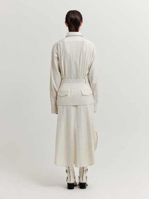 XYO Shirt Dress with Separable Collar and Skirt Belt - Ivory