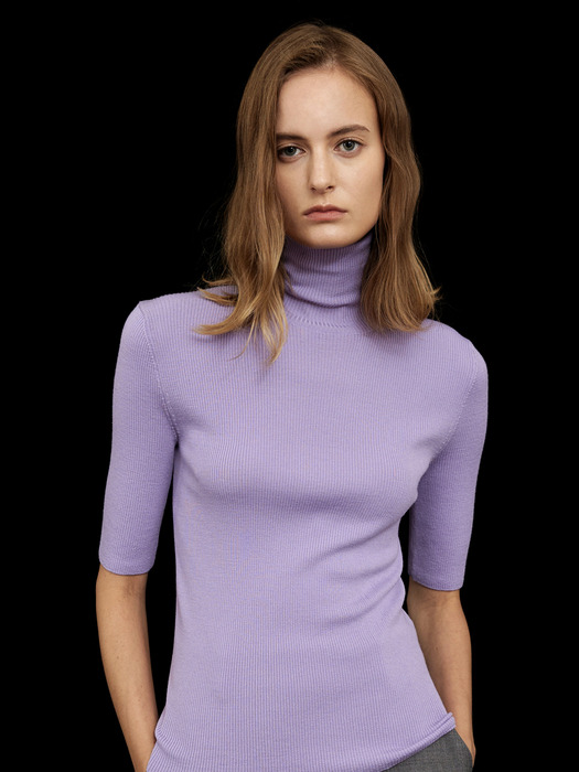 Premium Turtleneck Rib Knit Top Violet