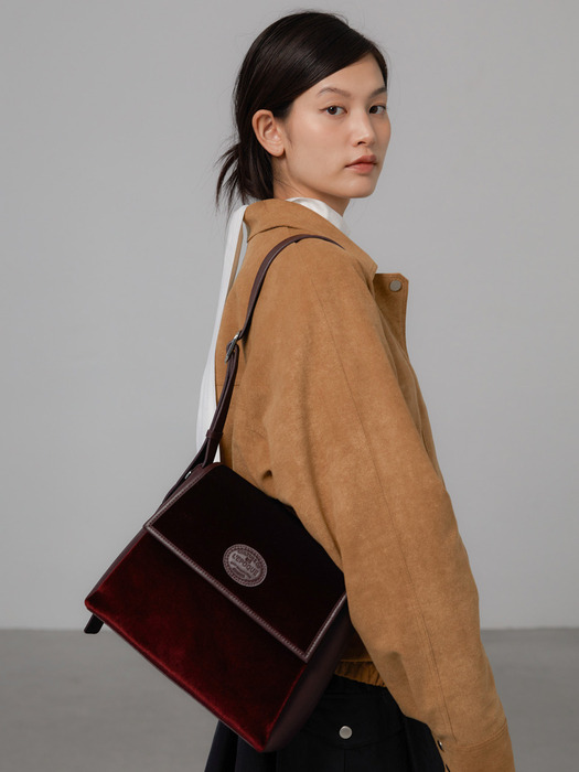 VELVET SHOULDER JEANNE BAG_DARK RED