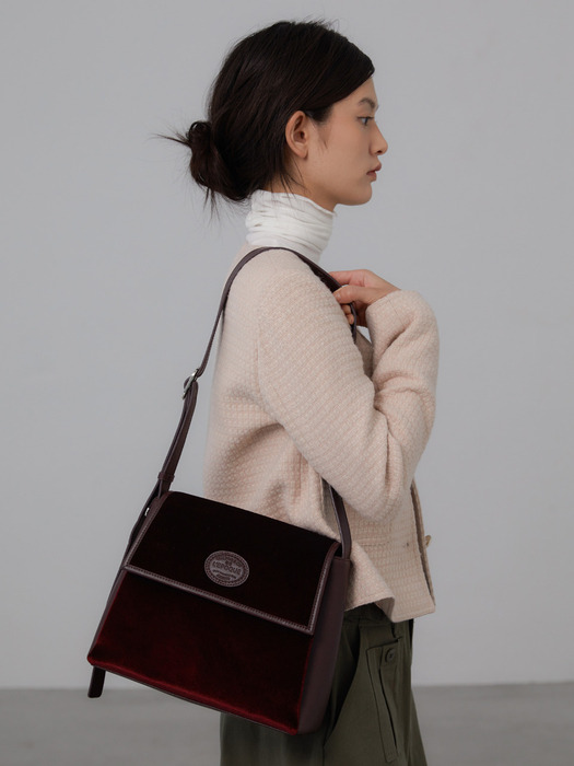 VELVET SHOULDER JEANNE BAG_DARK RED