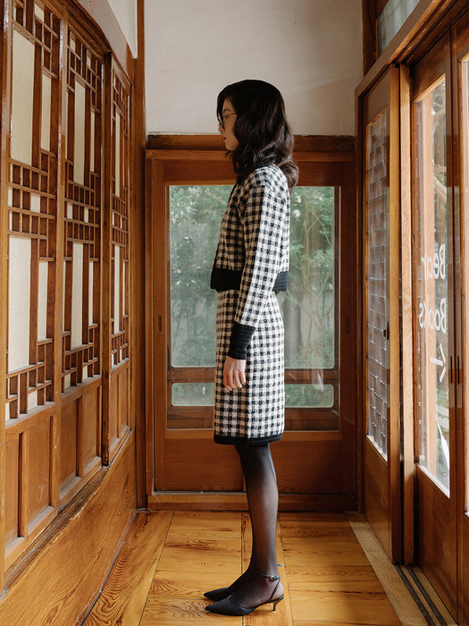 WOOL BLENDED GINGHAM CHECK CARDIGAN_IVORY