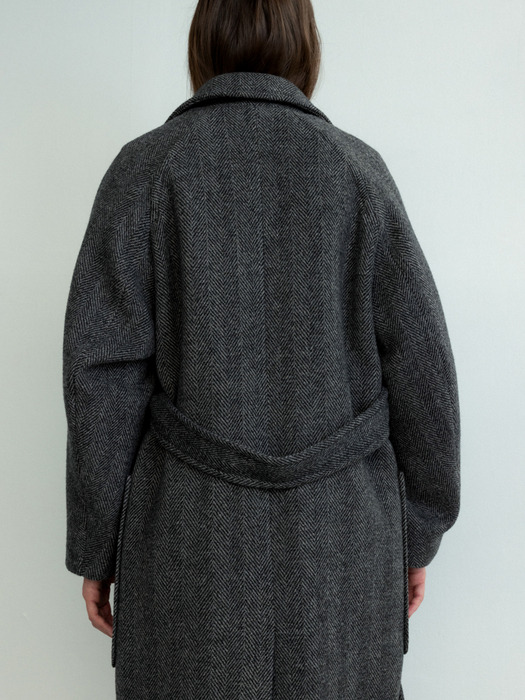 Single herringbone coat (black)