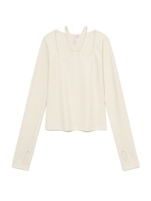 W-neck Jersey Top Ivory