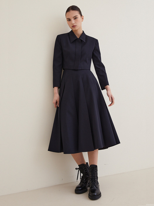 [4차리오더][Set up] Tailored Pleated Skirt - Navy