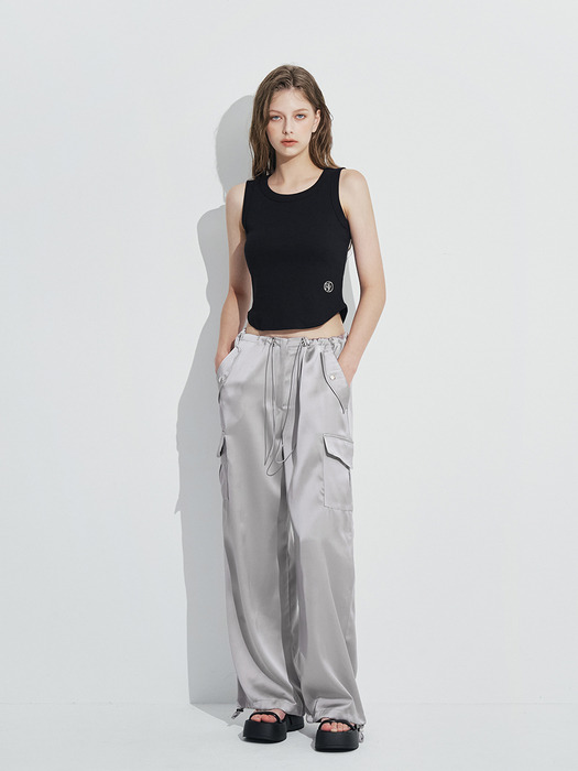 Wide Satin Cargo pants [Gray]