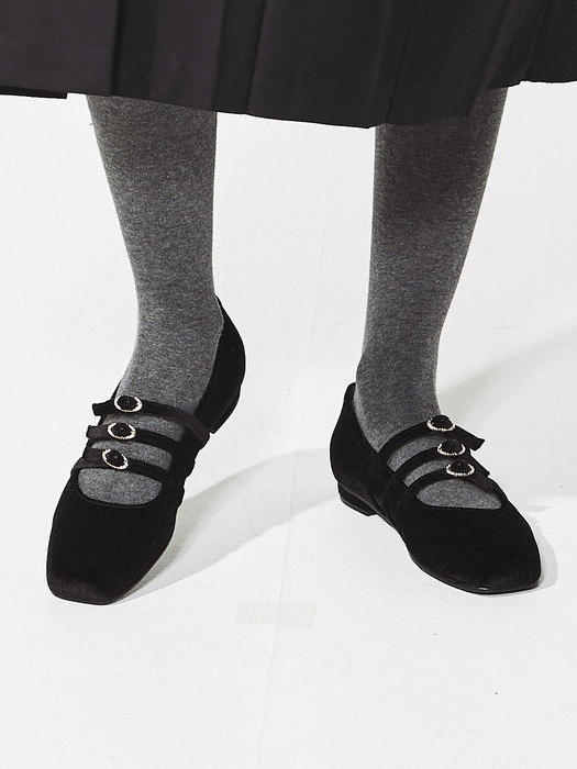 JOLI_black 23FW Velvet Mary Jane Flatshoes