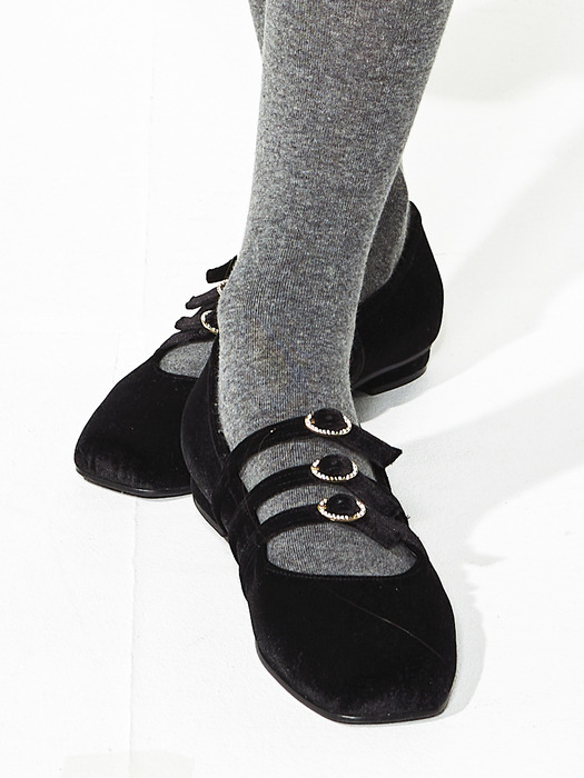 JOLI_black 23FW Velvet Mary Jane Flatshoes