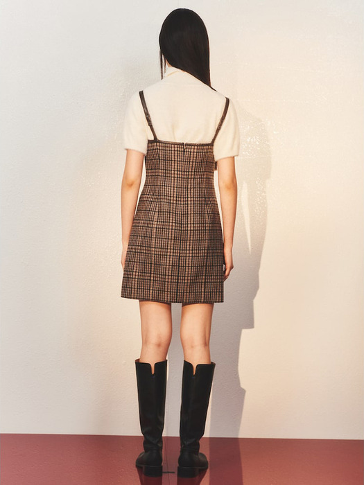 Leather Trimming Mini Dress  Brown (KE3X71M02D)