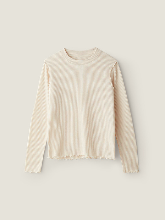 Ribbed waving halfneck tee - Butter beige