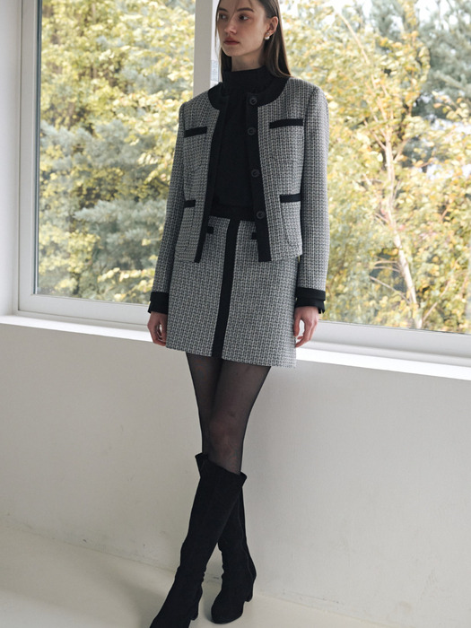 RIONA Black & White Tweed Skirt