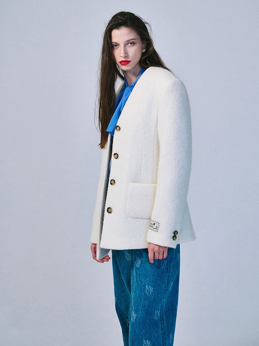 ALPACA WOOL JACKET COLLARLESS_IVORY