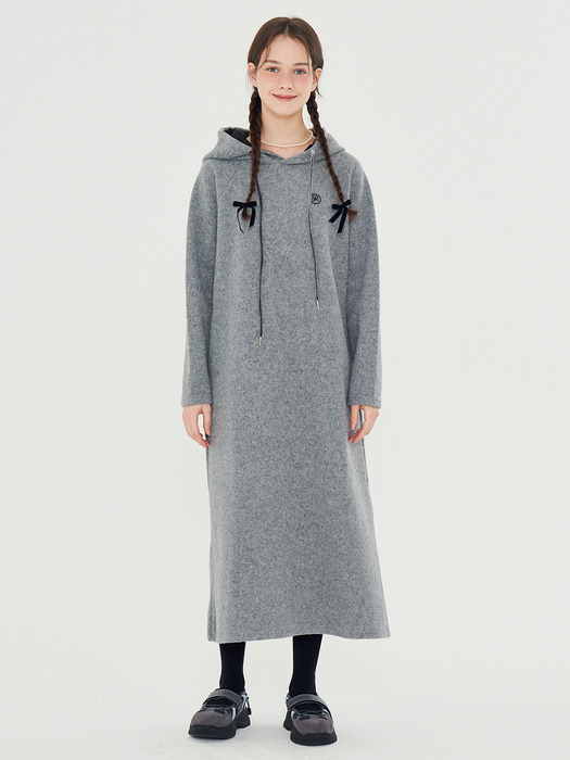 MET minimal wool knit hood dress gray