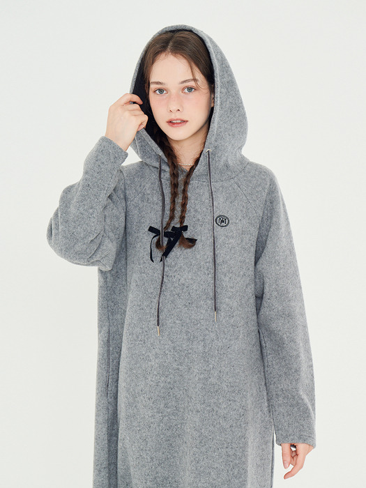 MET minimal wool knit hood dress gray