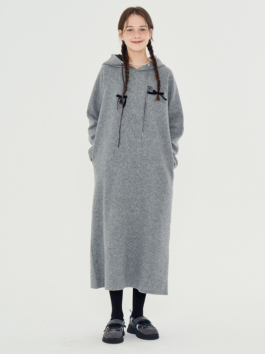 MET minimal wool knit hood dress gray