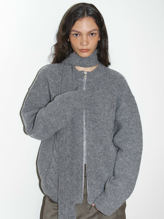 WOOL CABLE KNITTED JACKET (GRAY)