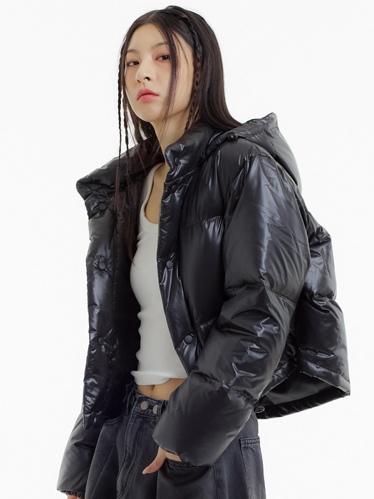 후드 다운 숏 푸퍼 블랙_HOOD DOWN SHORT PUFFER BLACK