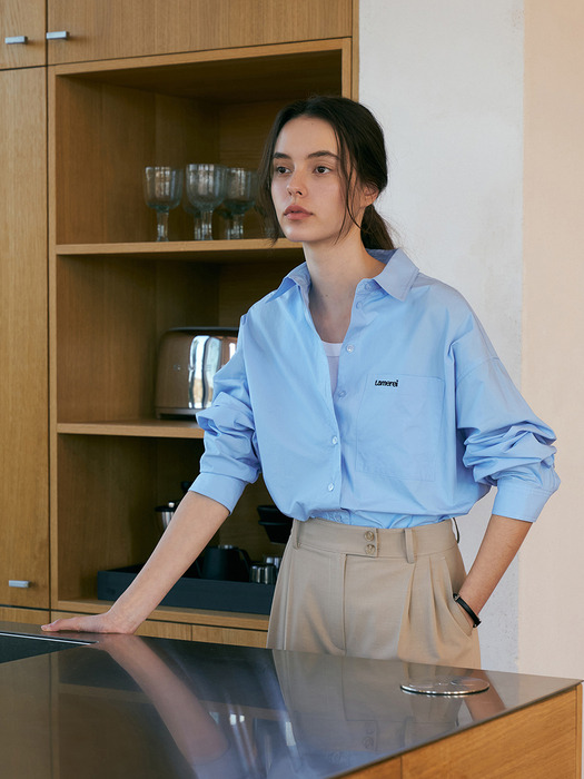 Solid Embroidery Shirt[LMBDSPSH301]-Sky Blue