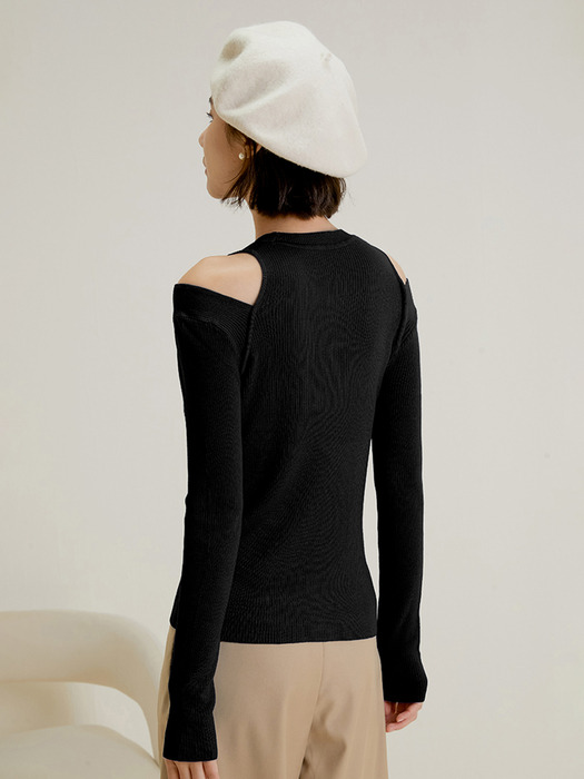 LS_Shoulder cutout knit top_BLACK