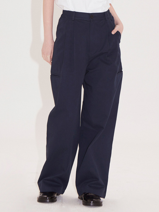 side lip pocket pintuck pants_navy